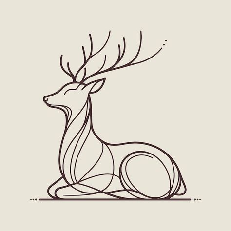 Graceful Antlered Deer Minimal Line Art Illustration Minimal Deer Tattoo, Dear Sketch, Deer Line Drawing, Deer Engraving, Deer Head Outline, Simple Paint, Deer Drawing, Deer Running, Minimal Line Art