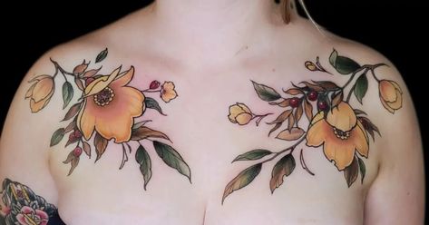 Colour Chest Tattoo, Floral Chest Piece, Flower Vine Tattoos, Mama Tried, Floral Tattoos, Vine Tattoos, Chest Piece, Flowering Vines, Best Tattoo