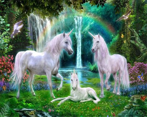 Beibehang Custom wallpaper mural green forest rainbow grass white horse horse room background wall unicorn mural papel de parede Unicorn Anime, Unicorn Images, Unicorn And Fairies, Pegasus Unicorn, Magical Horses, Unicorn Tattoos, Unicorn Pictures, Unicorn And Glitter, Fantasy Horses