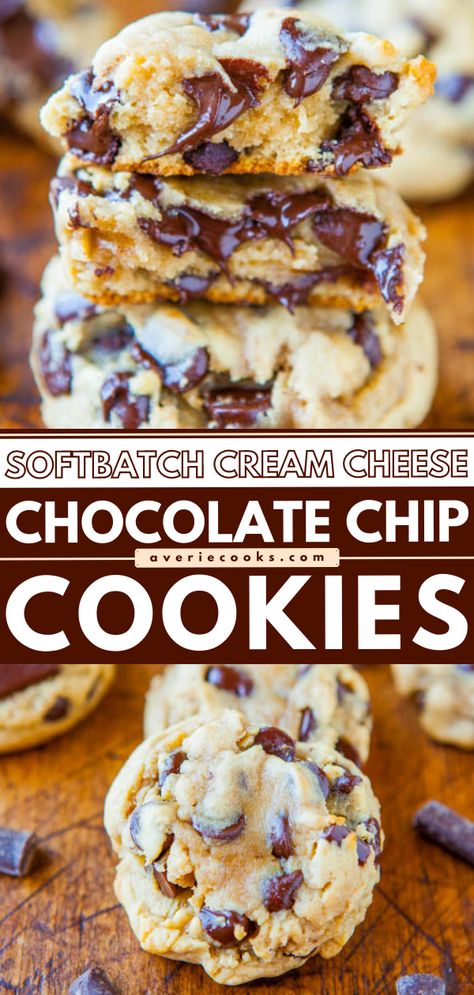 Softbatch Cream Cheese Chocolate Chip, Soft Batch Cookies, Cream Cheese Chocolate Chip, Cream Cheese Chocolate Chip Cookies, Soft Batch, Cream Cheese Cookie Recipe, Cookies N Cream, Chocolate Chip Cookies Ingredients, Averie Cooks