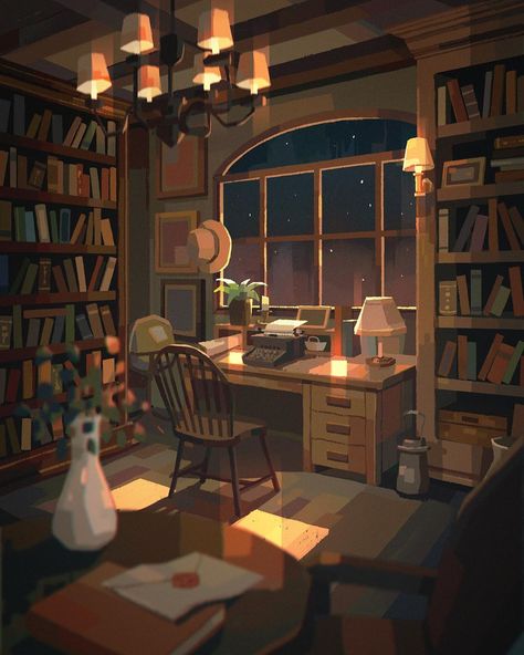 Jinny on Instagram: “The writer’s room  #animation  #art #conceptart #drawing #painting #visdev #visualdevelopment #design #background #interiordesign…” Room Animation, Drawing Room Concept, Bohemian Style Inspiration, Writers Room, Interior Concept Art, Writers Desk, Room Concept, Vis Dev, Crystal Room