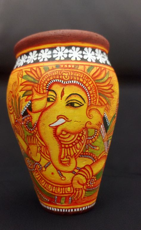 Mural painting on 5" height clay pot 🕉 https://youtube.com/shorts/eYYZcf4ukm0?si=EnSIkaIECMiOmarE Painting On Pot, Terracotta Paint, Painted Pot, Pot Painting, Kerala Mural Painting, Buddha Art Painting, Krishna Painting, Pot Designs, Buddha Art