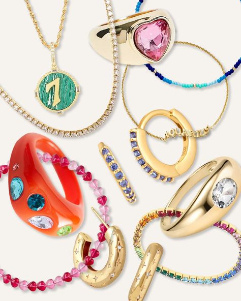 From rainbow diamante jewels to chunky gold hoops and rings, these are the only jewellery styles gen-Z girls will be seen in this season. Gen Z Accessories, Gen Z Jewelry, Jewellery Guide, Gen Z, Gold Hoops, Wedding Nails, Cute Jewelry, Trending Accessories, Style Guides