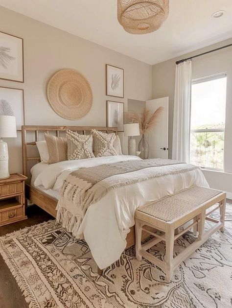 Beige Master Room Aesthetic, Clean Looking Bedroom Ideas, Bedroom Inspirations Pop Of Color, Light Brown And White Bedroom Ideas, Beige Rooms Bedrooms, Light Beige Room Ideas, Boho Room With Vanity, Khaki Room Ideas, Brown Neutral Bedroom Aesthetic