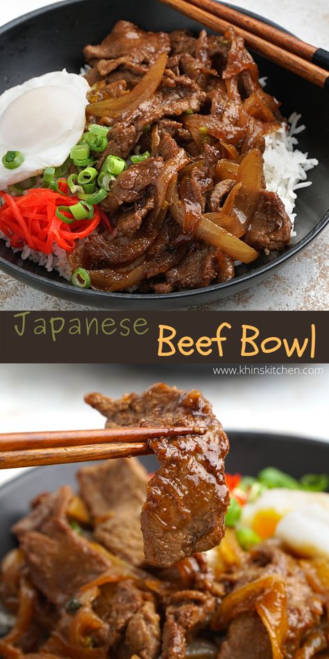 Essen, Asian Beef Bowl, Pickle Ginger, Sliced Beef Recipes, Beef Bowl Recipe, Mexican Ground Beef, Homemade Stir Fry, Beef Bowl, Japanese Beef