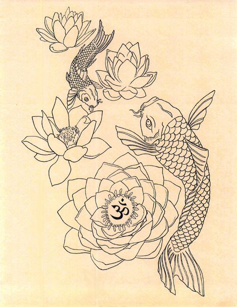 Japanese Fish Om Lotus Tattoo Drawing Art Print by GenieMelisande Lotus Tattoo Drawing, Om Lotus Tattoo, Drawing Fish, Japanese Lotus, Coy Fish, Tattoo Japanese, Polynesian Tattoos, Koi Tattoo, Lotus Print