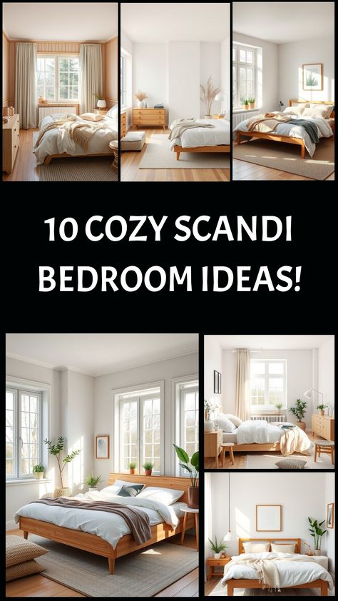 Collage of minimalist Scandinavian bedroom designs with natural wood and light colors. Scandinavian Teenage Bedroom, Scandi Minimalist Bedroom, Danish Bedroom Aesthetic, Scandi Bedroom Decor, Scandinavian Bedroom Nordic, Scandi Bedroom Ideas, Nordic Bedroom Ideas, Minimalist Scandinavian Bedroom, Danish Bedroom