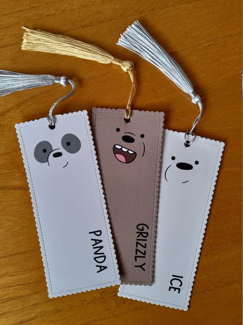 We Bear Bears Bookmark, Cute Handmade Bookmark Ideas, Panda Bookmark Diy, We Bare Bears Bookmark, Unique Bookmarks Diy, Book Accessories Diy, Aesthetic Book Mark Ideas, Bookmarks Handmade Easy, Bookmark Diy Ideas