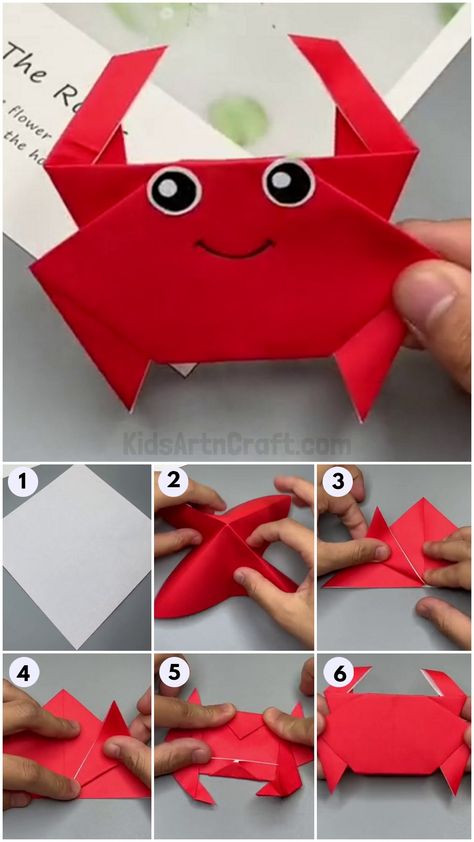 Crab Art And Craft, Origami Crab Tutorial, Crab Crafts For Kids, Crab Origami, Cute Origami Easy, Paper Crab, Crab Craft, Origami Guide, Crab Crafts