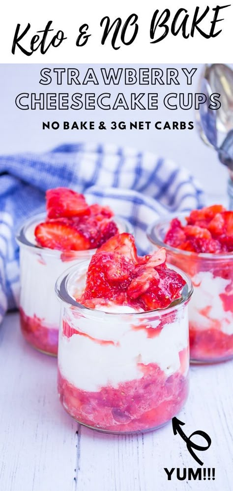 Come on...does it get any easier than this? These Keto NO BAKE little desserts have been a godsend for me!  These easy peasy, Keto, strawberry cheesecake cups are quick enough to pull together for a weeknight meal and nice enough for a dinner party. Everyone will love this healthy Keto dessert. #keto #healthydessert #strawberrycheesecake #nobake Keto Budget, Strawberry Cheesecake Cups, Keto Strawberry Cheesecake, Keto Kids, Budget Desserts, Dolce Poche Calorie, Keto Simple, Kids Desserts, Making The Cut