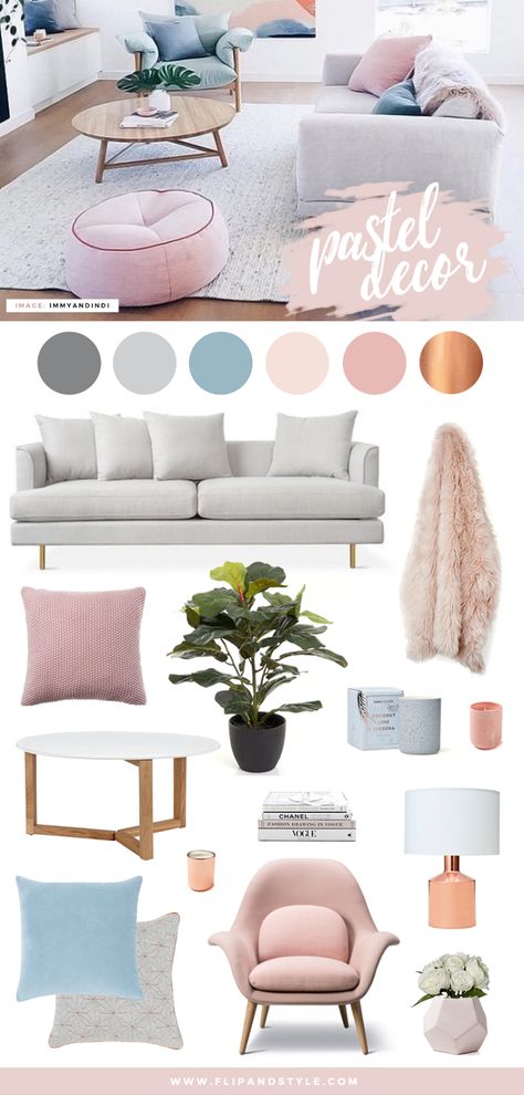 Pastel home decor and interior inspiration. Scandi design mixed with soft blush pink and powder blue hues. || Blog Post: http://www.flipandstyle.com/2016/08/pastel-home-decor.html || @flipandstyle Pastel Home, Pastel Home Decor, Pastel House, Scandi Design, Decor Minimalist, A Living Room, Handmade Home Decor, Home Decor Tips, Pastel Colors