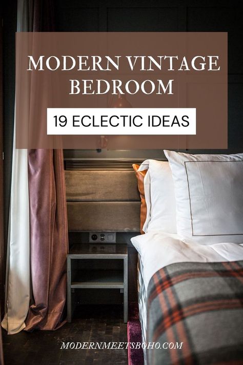 Explore our curated list of 19 eclectic ideas to design a modern vintage bedroom that seamlessly blends history with contemporary style. From family heirlooms to estate sale finds, these modern vintage bedroom ideas will help you discover the art of creating a space that captures the essence of multiple eras. Check out these modern vintage bedroom designs now! Eclectic Bedroom Vintage, Modern Vintage Bedroom Ideas, Modern Vintage Bedroom, Vintage Contemporary Decor, Modern Vintage Bedrooms, Vintage Bedroom Ideas, Bedroom Decor For Small Rooms, Eclectic Bedroom, Contemporary Bedroom Decor