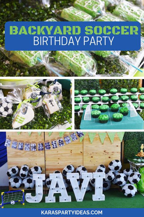 Kara's Party Ideas Backyard Soccer Birthday Party | Kara's Party Ideas Soccer Birthday Party Ideas For Boys, Boys Soccer Birthday Party, Soccer Party Food, Soccer Birthday Party Ideas, Backyard Soccer, Soccer Party Decorations, Laguna Philippines, Soccer Theme Parties, Soccer Birthday Party