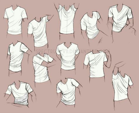 Shirts, positions, T-shirt; How to Draw Manga/Anime Drawing Hands, Drawing Eyes, Drawing Hair, Shirt Drawing, Drawing Faces, 캐릭터 드로잉, Poses References, Digital Painting Tutorials, Body Drawing