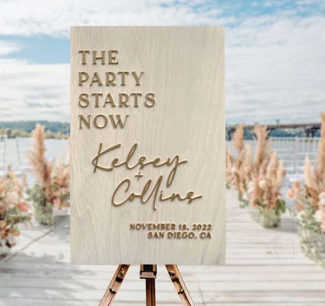 A wedding welcome sign is the personalized greeting you need! Our wooden welcome signs are a beautiful way to welcome guests as they arrive at your wedding! It adds a lovely personal touch and is a perfect keepsake to hang at home after. Works great as a wedding gift to the Bride & Groom as well!

Beach wedding sign, beach wedding, outdoor wedding decor, outdoor wedding signs, wedding entrance sign, the party starts now for wedding Wood Wedding Decorations, Wedding Entrance Sign, Beach Wedding Signs, Welcome To Our Wedding Sign, Entry Signs, Wedding Signs Diy, Wooden Wedding Signs, Wood Wedding Signs, Rustic Wedding Signs