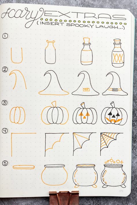 Bullet Journal Halloween, Trin For Trin Tegning, Bullet Journal October, Sketch Note, Halloween Fest, Creating A Bullet Journal, Bullet Journal Paper, Bullet Journal Mood, Bullet Journal Notebook