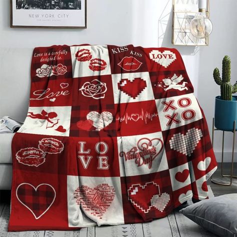 aqtoelca Happy Valentines Day Decorative Throw Blanket Wedding Anniversary Blanket Red Plaid Love Heart Kisses Hugs Throw Blanket for Couch Sofa Bed Soft Lightweight Fuzzy Fleece Blankets and Throws 50x60 Blanket Wedding, Anniversary Blanket, Valentines Blanket, Decorative Throws Blanket, Red Love Heart, Blanket For Couch, Fleece Blankets, Sofa Couch Bed, Blanket Throw