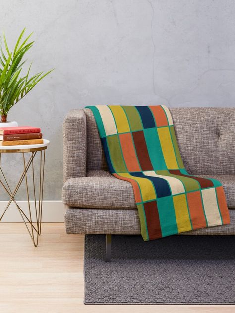 "Mid Mod Blocks - Mid-century Modern Geometric Retro Pattern in Olive, Mustard, Teal, and Orange" Throw Blanket by kierkegaard | Redbubble Orange Throw Blanket, Brown Throw Blanket, Geometric Blanket, Mid Century Modern Artwork, Modern Blankets, Teal And Orange, Hippy Room, Plaid Throw Blanket, Mid Century Modern Interiors