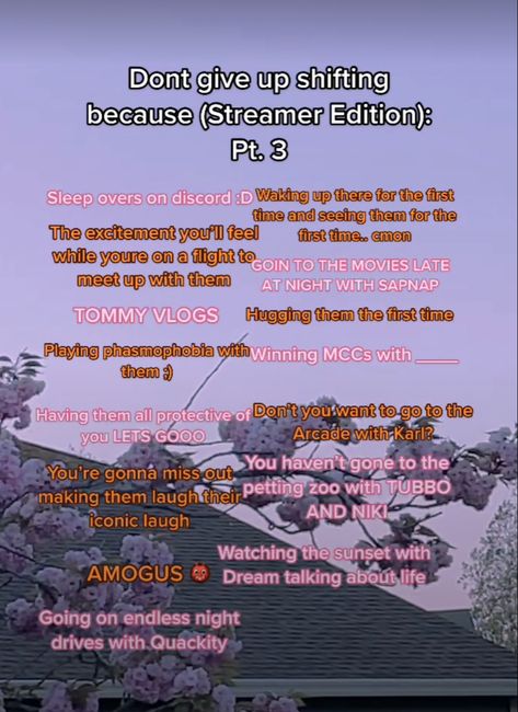 Streamer Reality Shifting, Streamer Dr Scenarios, Streamer Dr Script, Streamer Dr Visualization, Dsmp Shifting, Streamer Aesthetic, Dsmp Tweets, Shifting Tips, Shifting Motivation