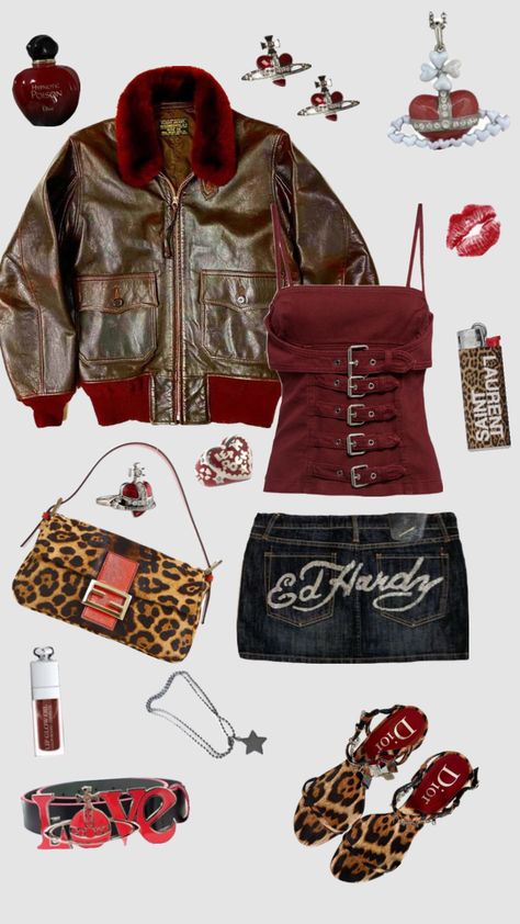 Red Outfit, Clothes And Accessories, Leopard Print, Collage, Red, White, Clothes