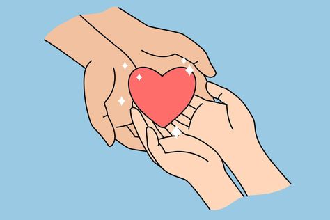 Affection Illustration, Volunteer Illustration, Charity Aesthetic, Support Illustration, Hands Holding Heart, Just Good Friends, Human Kindness, Flat Vector Illustration, Heart Illustration