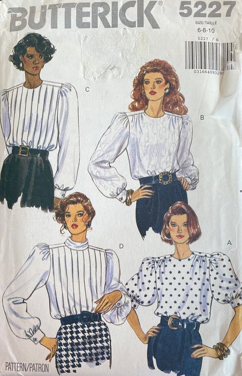 Butterick 5227 Misses' Loose-Fitting Blouse Sewing Pattern, UNCUT, Sizes 6-8-10, Pleated Front, Vintage, Retro, Boho Blouse Sewing Pattern, Blouse Sewing, Patron Vintage, Retro Sewing Patterns, Beginner Sewing Patterns, Vintage Dress Patterns, Vogue Sewing, Dress Making Patterns, Blouse Pattern Sewing