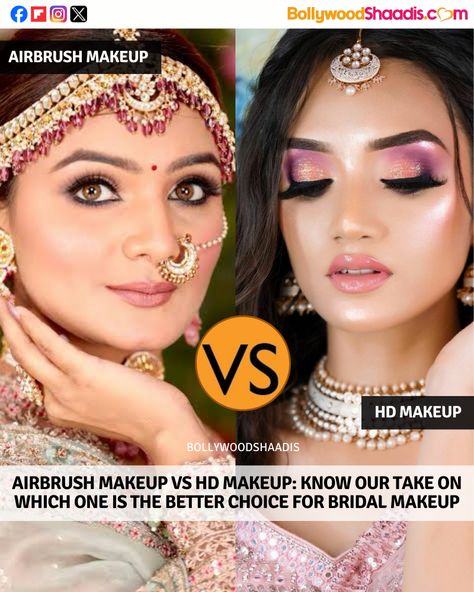 Both HD makeup and Airbrush makeup offer similar benefits in many aspects but it is the few differences that prove to be the decision-maker. Airbrush Makeup Wedding Bridal, Hd Makeup Looks Bridal Indian, Hd Makeup Looks, Make Up Techniques, Airbrush Makeup Wedding, Which Makeup, Hd Make Up, Airbrush Make Up, Makeup Poster