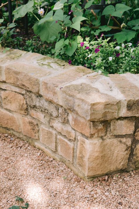 custom stone raised garden beds designed by Rooted Garden Houston Texas Limestone Garden Bed, Garden Stone Wall Ideas, Raised Stone Garden Beds, Stone Garden Beds, Brick Raised Garden Beds, Brick Raised Beds, Stone Raised Beds, Planting Layout, Stone Flower Beds