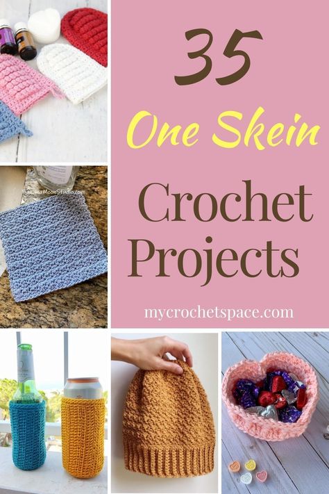 If you have one skein of yarn and don't know what to do with it then this is for you! Here you can find over 30 one skein crochet projects - mostly easy free patterns that are beginner friendly. There are patterns for home, kitchen and wearables that will inspire you! Magic Circle Crochet Projects, Bulky Crochet Patterns Free, What To Crochet With Bulky Yarn, Beginning Crochet Patterns Free, Things You Can Crochet And Sell, Free Crochet Patterns Websites, Easy Cotton Crochet Patterns Free, What Can You Crochet, One Skein Crochet Bag Patterns Free