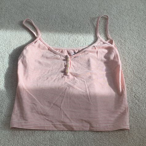 Summery Stripe Tank With 3 Button Detail And Cropped Fit Measurements: 16in Length, 12in Pit To Pit Fabric: 100% Cotton Condition: Nwot, Like New, Never Worn Basic Clothes, Pinterest Wardrobe, Beach Friends, Clothing Pieces, Red Tank, Pinterest Closet, Fall Aesthetic, Brandy Melville Tops, Striped Tank