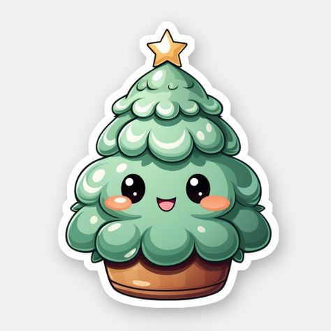 Super Cute Smiling Green Kawaii Christmas Tree Kawaii Christmas Crafts, Kids Stickers Printable, Christmas Emoji, Kawaii Winter, Kawaii Christmas Tree, Cute Christmas Tree Drawing, Sticker Christmas, Christmas Kawaii Drawing, Christmas Sticker Ideas