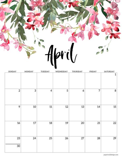 April Calender, Calender Printables, Paper Trail Design, Printable Calendar Pages, Free Printable Calendar Templates, Floral Calendar, 달력 디자인, To Do Planner, Trail Design