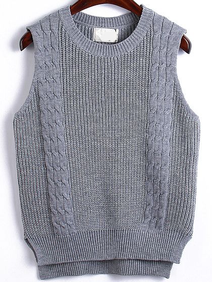 Grey Round Neck Cable Knit Sweater Vest Grey Cable Knit Vest, Casual Gray Cotton Sweater Vest, Fitted Gray Knit Sweater Vest, Gray Cotton Sleeveless Sweater Vest, Grey Sweater Vest, Cable Knit Sweater Vest, Closet Addition, Knit Sweater Vest, Sweater Vests