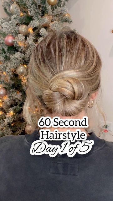 Lainey | hairstyles on Instagram: "60 second hairstyle day 1 of 5! Sorry, no 30 days this time 😆this hairstyle is literally so cute and quick! Save and try!! - #holidayhair #holidayhairstyle #lowbuntutorial #buntutorial #hairideasforgirls #60secondhairchallenge #quickhairstyles #busymomhair #hairvideotutorial" 60 Second Hairstyles, 30 Second Hairstyles, 5 Second Bun, Busy Mom Hairstyles, Simple Updo Tutorial, Low Bun Tutorials, Pinterest Dress, Second Day Hair, Hair Everyday