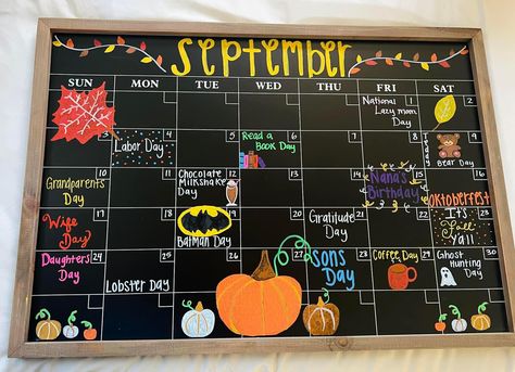 September Acrylic Calendar Ideas, Fall Chalkboard Calendar Ideas, September Calendar White Board, September Calendar 2023 Whiteboard, September Blackboard Ideas, White Board Monthly Calendar Ideas, Blackboard Calendar Ideas, September Chalk Calendar, September White Board Ideas