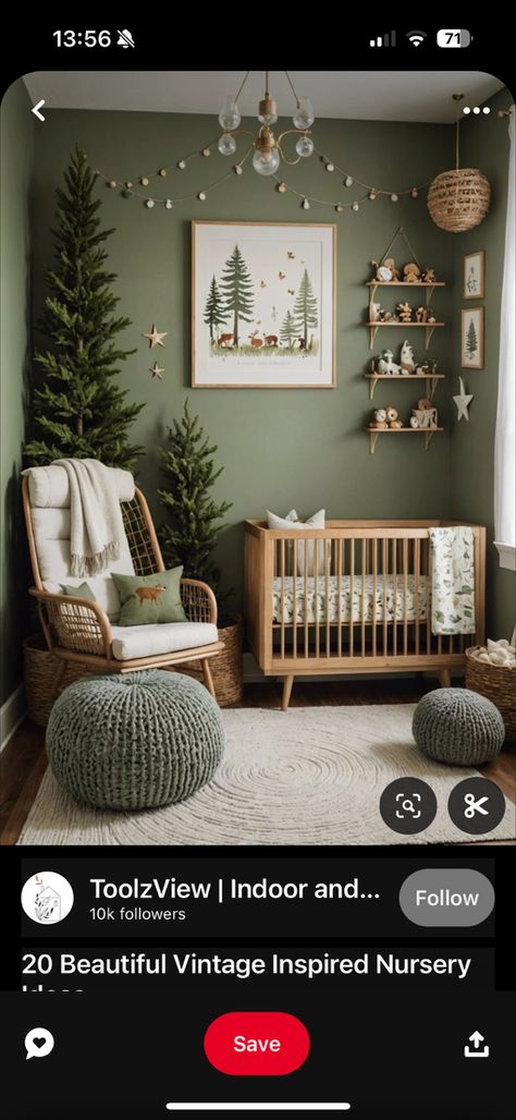 Moody Nursery Ideas, Green Baby Nursery, Green Nursery Boy, Evergreen Nursery, Dark Nursery, Woodland Nursery Boy, Forest Nursery, Green Nursery, Tree Nursery