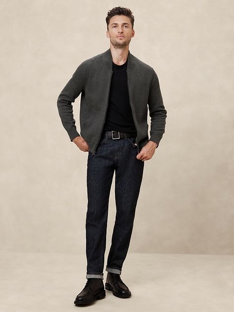 Refined Bomber | Banana Republic Factory Men’s Business Casual Jacket, Mens Formal Style, Male Business Attire, Male Teacher Outfits Elementary, Business Casual Jacket Men, Men Business Casual Outfits Work Attire Office Wear, Masculine Formal Fall Outerwear, Men's Business Casual Outfits, Male Business Casual Outfits