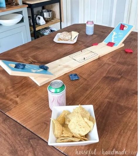 Tabletop Cornhole Game – Free Woodworking Plan.com Tabletop Cornhole Boards Diy, Tabletop Cornhole, Cornhole Game, Corn Hole Game, Woodworking Plan, Tablet Holder, Game Night, Free Games, Games For Kids