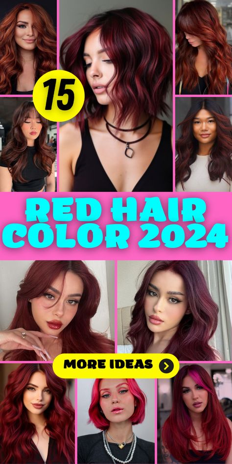 Explore 2024's Trending Red Hair Colors: Ruby, Copper & Burgundy Shades Trending Red Hair, Short Wavy Bobs, Red Hair Color Trends, Beautiful Red Hair Color, Ruby Red Hair, Bobs With Bangs, Red Hair With Bangs, Burgundy Shades, Red Hair Trends