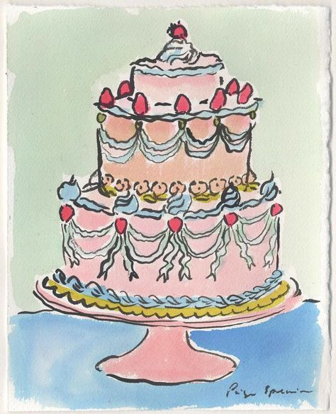 Paige Smith Spearin (@paigespearinstudio) • Instagram photos and videos Paige Smith, Cake Drawing, Birthday Card Drawing, Watercolor Cake, Ink And Watercolor, Arches Paper, Painted Cakes, Piece Of Cake, India Ink