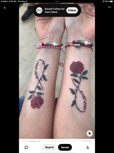 Rose Tattoo Memorial, Tattoos With Roses, Breathe Tattoos, Sister Tattoo Infinity, Tattoo Infinity, Tattoo Memorial, Rose Sister, Memorial Tattoo Designs, Infinity Tattoo Designs