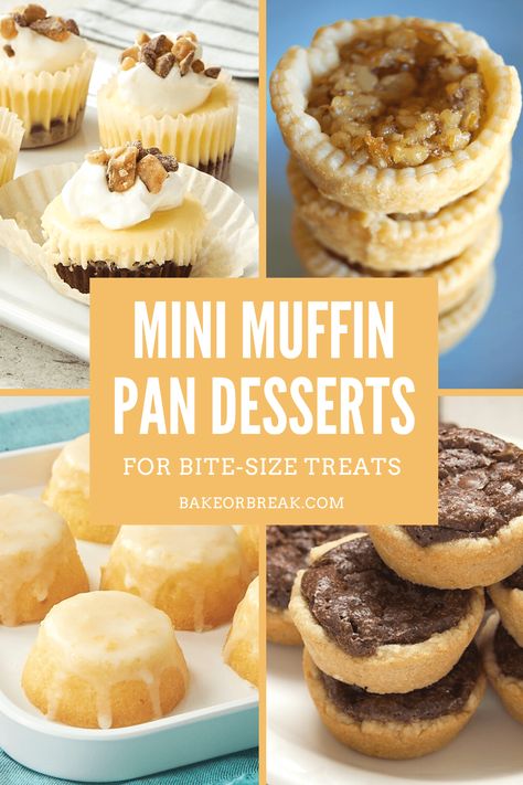 Your mini muffin pan is so useful for so much more than muffins. Try some of these mini muffin pan dessert recipes for adorable and delicious treats! Mini Muffin Cookie Recipes, Desserts Made In Mini Muffin Pans, Mini Carrot Cake Bites, Muffin Tin Pies Desserts, Mini Muffin Tin Pies, Desserts In Mini Muffin Tins, Mini Muffin Tin Cookies, Mini Muffin Tin Desserts, Muffin Pan Desserts