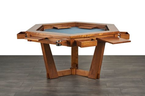 Table & Custom Products Gallery | Uniquely Geek Knotty Alder Stain, Hexagon Game, Custom Board Games, Leaf Guard, Hardwood Table, Board Game Table, Mahogany Stain, Gaming Table, Steps Design