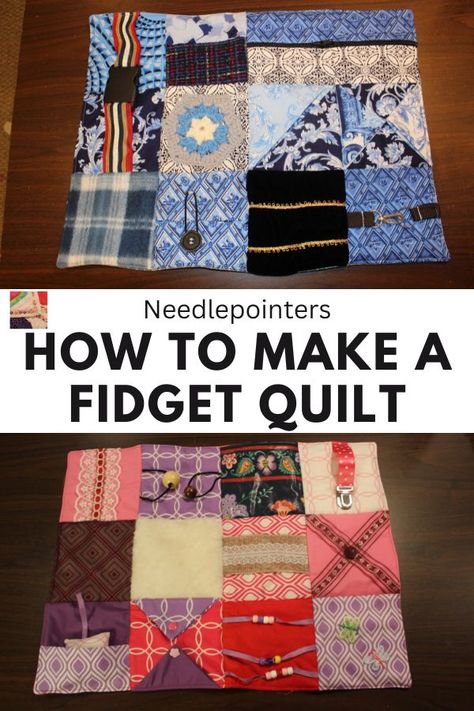 How to Make a Fidget Quilt | Needlepointers.com Puff Quilt Pattern, Fidget Mats, Puff Quilt Tutorial, Nursing Home Gifts, Fidget Quilts, Mat Ideas, Puff Quilt, Sensory Blanket, Fidget Blankets