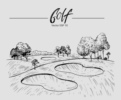 Golf Course Art, Golf Course Illustration, Golf Course Logo, Golf Course Drawing, Golf Design Graphic, Golf Sketch, Etching Illustration, Golf Illustration, Specials Board