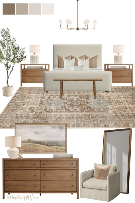 Primary bedroom decor mood board design with a modern transitional style! Master bedroom decor ideas Primary Bedroom Decor, Modern Transitional Bedroom, Transitional Bedroom Furniture, Transitional Style Bedroom, Decor Mood Board, Timeless Bedroom, Transitional Bedroom, Master Room, Primary Bedroom