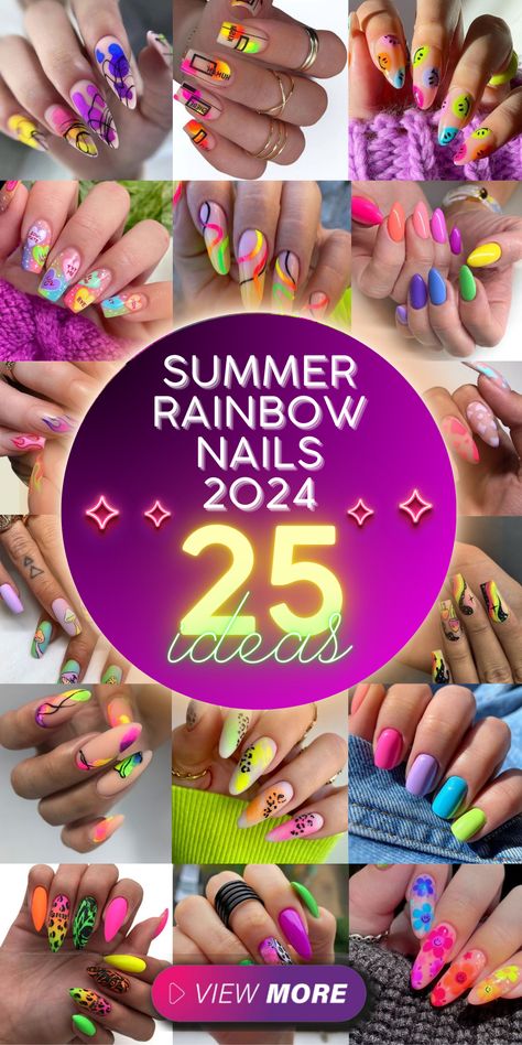 2024 Summer Rainbow Nails: Bright Designs & Neon Pastel Ideas French Tip Nails With Design Glitter Ombre Art Ideas, Bright Ombre Nails Summer, Short Rainbow Nails, Summer Rainbow Nails, French Tips Glitter, Nails With Cat Eye, Nails With Cat, Long Nail Ideas, Rainbow Nail Art Designs