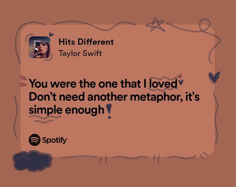 Taylor Swift Metaphors, Hits Different Lyrics, Hits Different Taylor Swift, Luna Core, Taylor Swift Lyrics Spotify, Wedding Nightmare, Songs Aesthetic, Singer Dr, Taylor Swift Song Lyrics