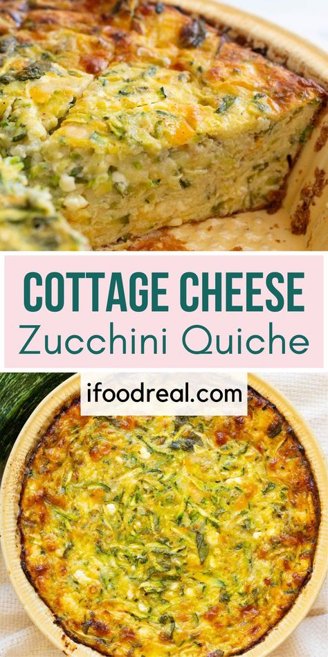 Cottage Cheese Zucchini Quiche is a crustless, high protein breakfast or side dish that’s creamy, light, and fluffy with 19 grams of protein! Quiche With Zucchini, Cottage Cheese And Zucchini, High Protein Breakfast Using Cottage Cheese, Quiche Low Calorie, Healthy Quiche Recipes Crustless, Recipes W Cottage Cheese, High Protein Eggs With Cottage Cheese, Baked Cottage Cheese Eggs Recipe, Crustless Quiche Cottage Cheese