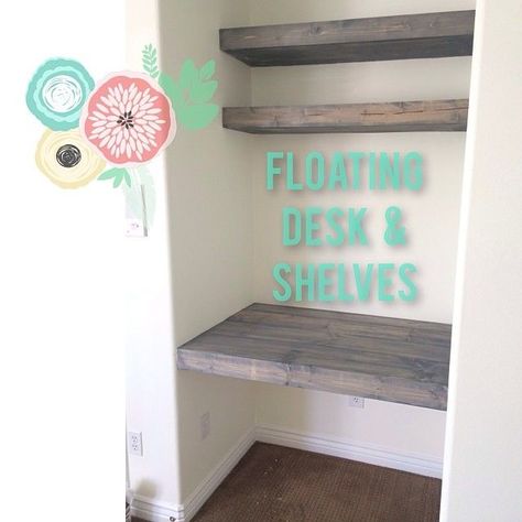 Working on a floating desk in a little nook of the new #guestroom :) #diy Happy Monday! Floating Desk And Shelves, Diy Floating Desk, Computer Nook, Desk And Shelves, Closet Desk, Diy Desk Plans, Desk Nook, Home Office Closet, Floating Shelf Decor